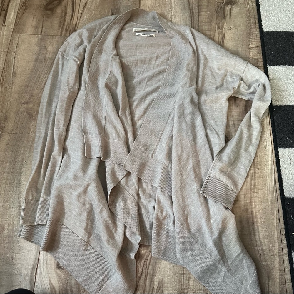All Saints cream beige wool shoulder zip cardigan